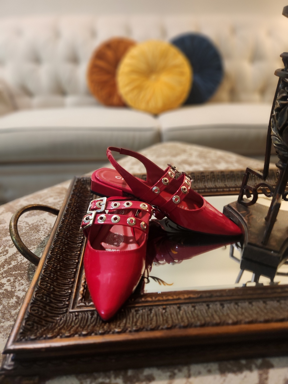 CKLASS!!   Women’s Patent Red Pointed Slingback Flats with Grommet Straps